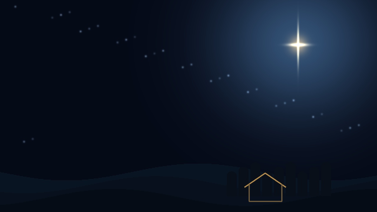 A radiant star above a quiet Bethlehem silhouette. Space for Christmas scripture.