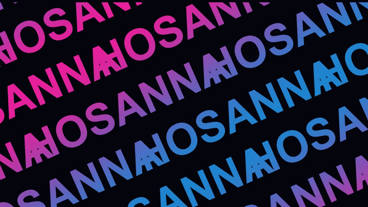 HOSANNA rises through magenta and blue light. A bold worship title loop.
